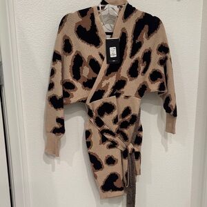 Fashion Nova Leopard Print Long Sleeve Dress - Black and Tan